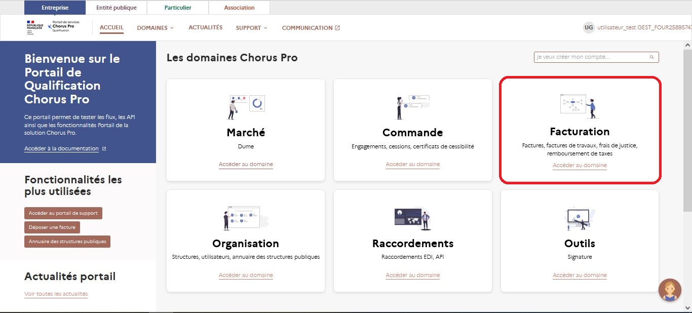 Accès au domaine facturation à partir de la page d'accueil du portail