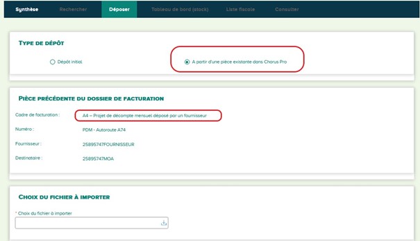 Dépôt à partir d'une pièce existante (M.O.E ou M.O.A)