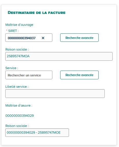 Vue du bloc destinataire d'un Etat d'Acompte (étape M.O.E)