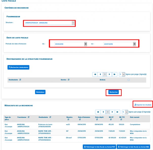 Utilisation du menu Liste Fiscale