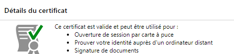 Affichage des détails du certificat choisi