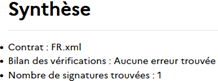Zone Synthèse du rapport de vérification