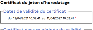 Section certificat d'horodatage