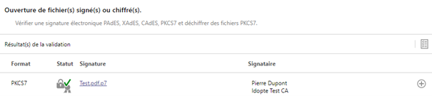 Ecran d'ouverture de fichier signé dans IDOPTE
