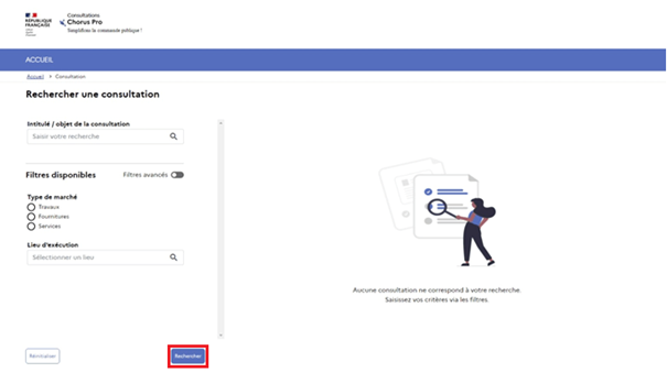 Les critères de recherche d'une consultation s'affichent dans la barre latérale gauche