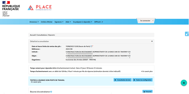 Illustration de redirection du détail d'une consultation vers le profil d'acheteur PLACE