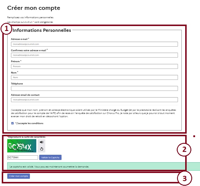 Vue du formulaire de création de compte