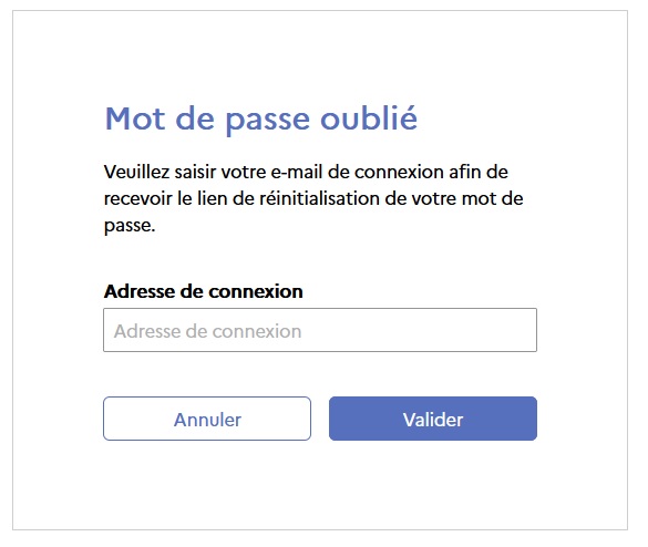 Vue de la page de récupération de mot de passe