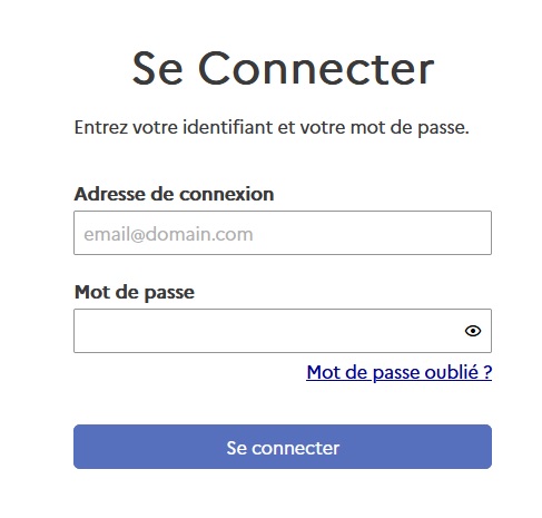 Vue de l'écran de connexion