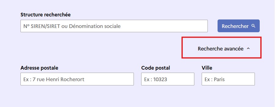 Cliquer sur "recherche avancée" pour afficher les champs de recherche additionnels