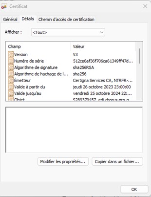 Détails d'un certificat (sommaire)