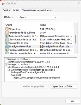 vue "strategie de certificat"